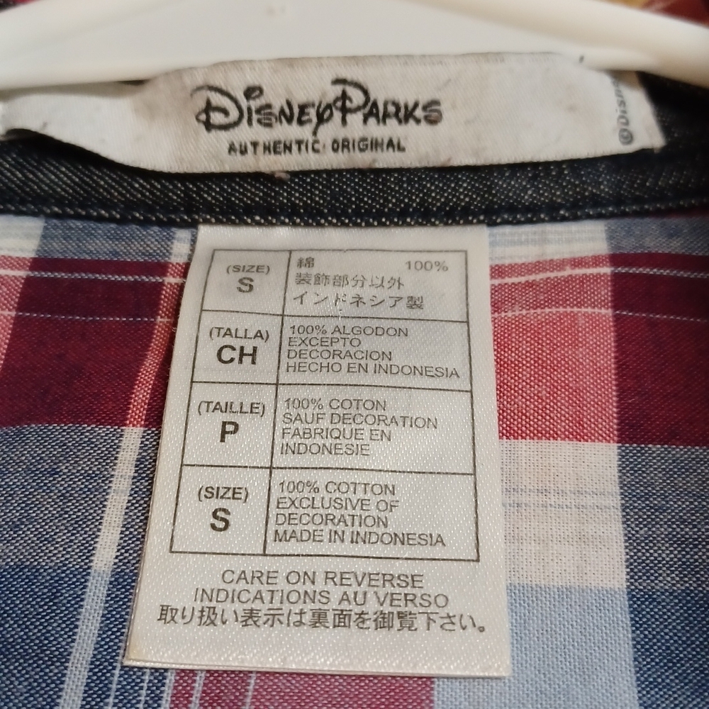 Disney Parks Mens S Graphic Shirt Red Plaid Pearl Snaps Mackey mouse emb… - Picture 6 of 6